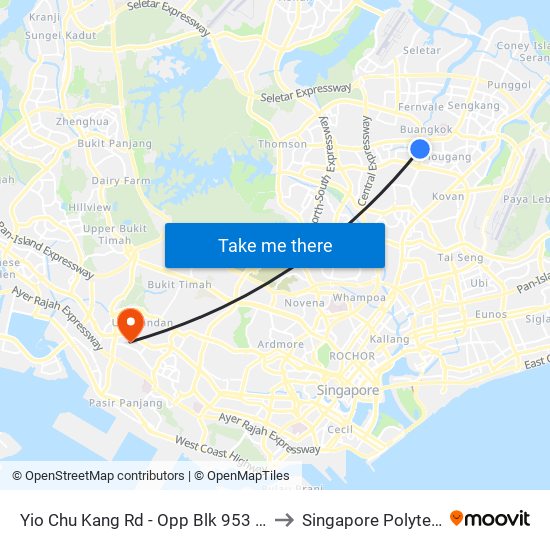 Yio Chu Kang Rd - Opp Blk 953 (64111) to Singapore Polytechnic map