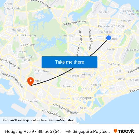 Hougang Ave 9 - Blk 665 (64479) to Singapore Polytechnic map