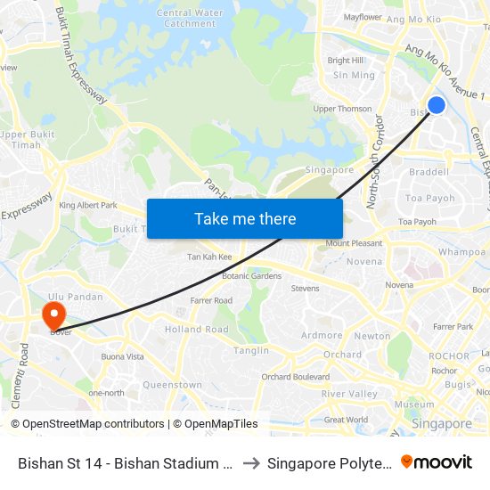 Bishan St 14 - Bishan Stadium (53269) to Singapore Polytechnic map