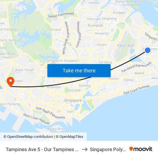 Tampines Ave 5 - Our Tampines Hub (76051) to Singapore Polytechnic map