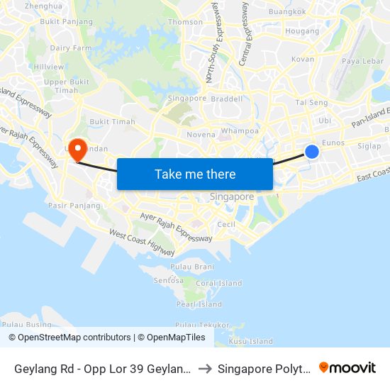 Geylang Rd - Opp Lor 39 Geylang (81069) to Singapore Polytechnic map