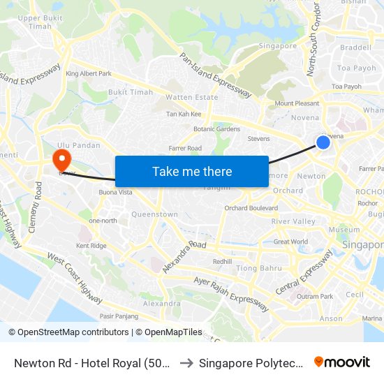 Newton Rd - Hotel Royal (50069) to Singapore Polytechnic map