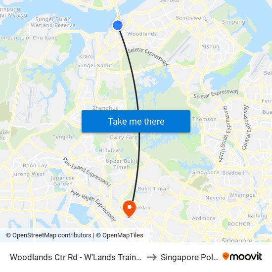 Woodlands Ctr Rd - W'Lands Train Checkpt (46069) to Singapore Polytechnic map