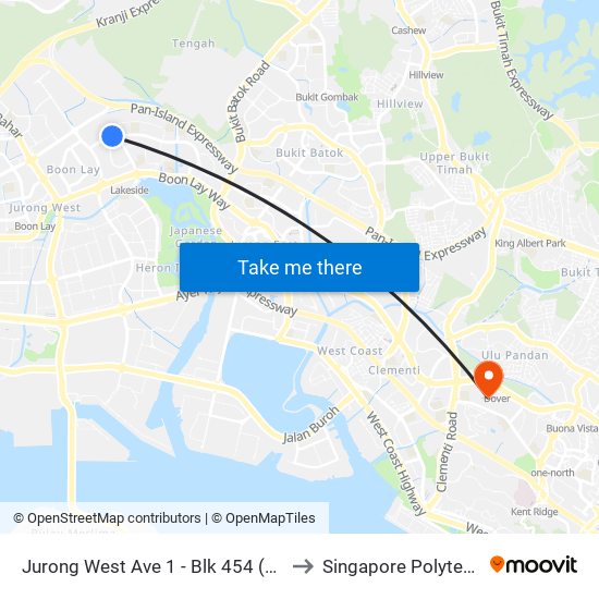 Jurong West Ave 1 - Blk 454 (28409) to Singapore Polytechnic map