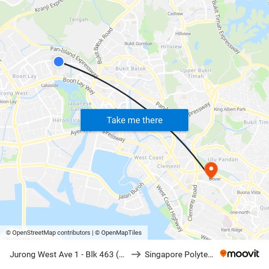 Jurong West Ave 1 - Blk 463 (28511) to Singapore Polytechnic map