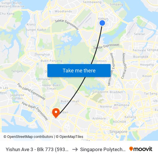 Yishun Ave 3 - Blk 773 (59331) to Singapore Polytechnic map