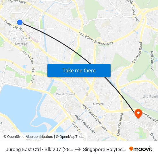 Jurong East Ctrl - Blk 207 (28319) to Singapore Polytechnic map