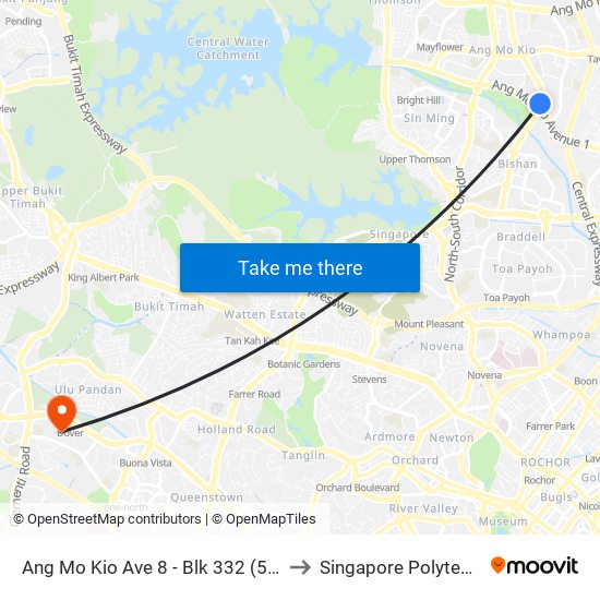 Ang Mo Kio Ave 8 - Blk 332 (54311) to Singapore Polytechnic map