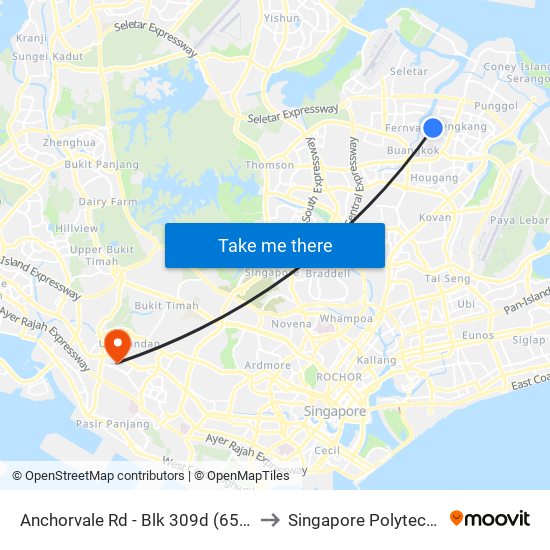 Anchorvale Rd - Blk 309d (65801) to Singapore Polytechnic map