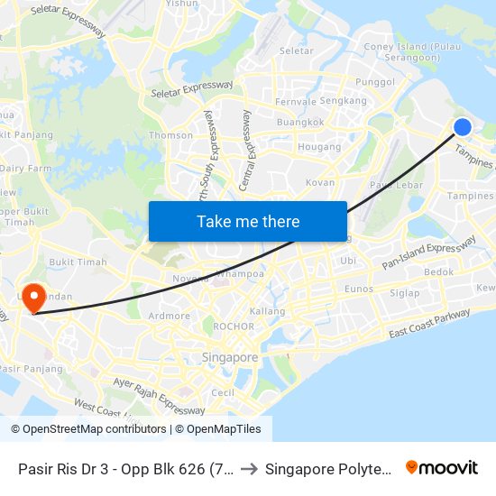 Pasir Ris Dr 3 - Opp Blk 626 (77219) to Singapore Polytechnic map