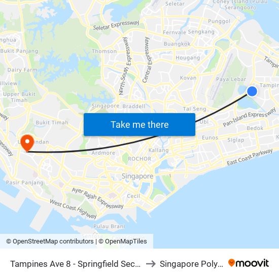 Tampines Ave 8 - Springfield Sec Sch (75039) to Singapore Polytechnic map
