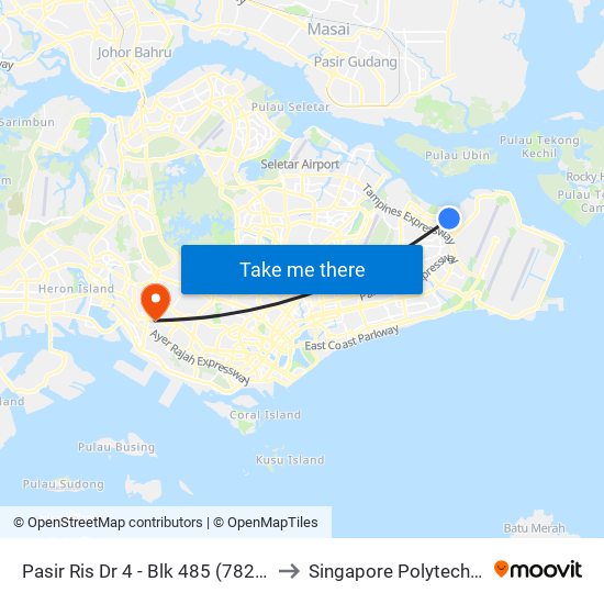 Pasir Ris Dr 4 - Blk 485 (78229) to Singapore Polytechnic map
