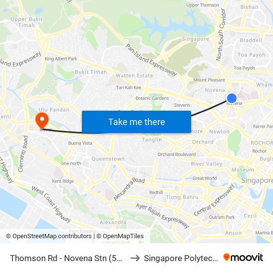 Thomson Rd - Novena Stn (50038) to Singapore Polytechnic map