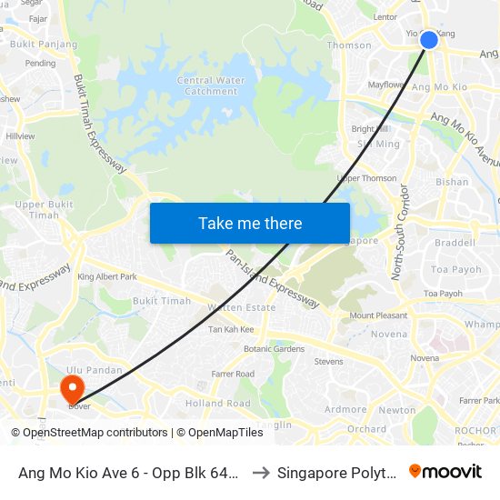 Ang Mo Kio Ave 6 - Opp Blk 646 (55209) to Singapore Polytechnic map