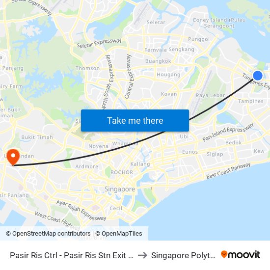 Pasir Ris Ctrl - Pasir Ris Stn Exit B (77039) to Singapore Polytechnic map