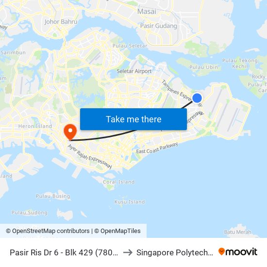 Pasir Ris Dr 6 - Blk 429 (78079) to Singapore Polytechnic map