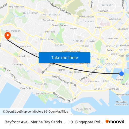 Bayfront Ave - Marina Bay Sands Theatre (03501) to Singapore Polytechnic map