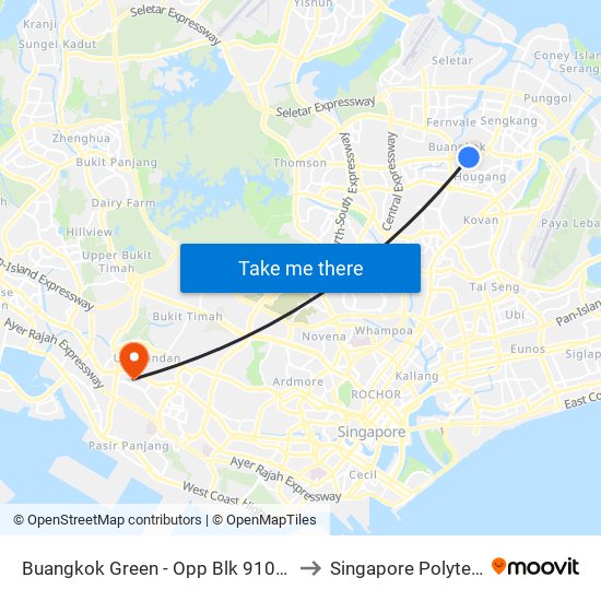 Buangkok Green - Opp Blk 910 (66491) to Singapore Polytechnic map