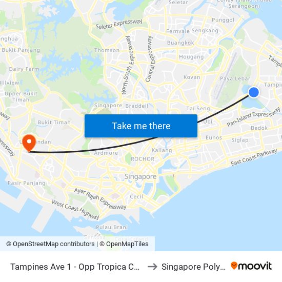 Tampines Ave 1 - Opp Tropica Condo (75251) to Singapore Polytechnic map