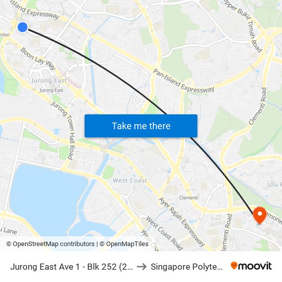 Jurong East Ave 1 - Blk 252 (28339) to Singapore Polytechnic map