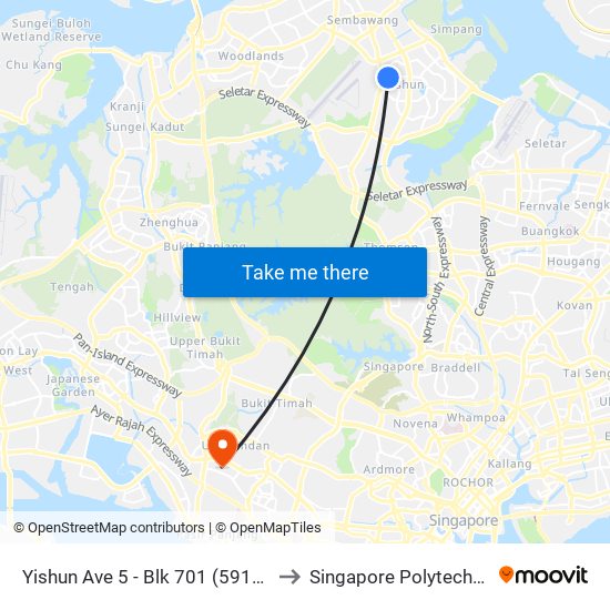 Yishun Ave 5 - Blk 701 (59111) to Singapore Polytechnic map
