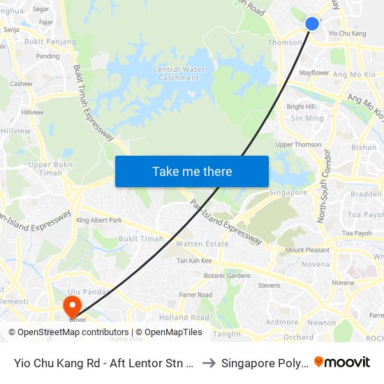 Yio Chu Kang Rd - Aft Lentor Stn Exit 4 (55019) to Singapore Polytechnic map