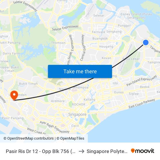 Pasir Ris Dr 12 - Opp Blk 756 (77339) to Singapore Polytechnic map