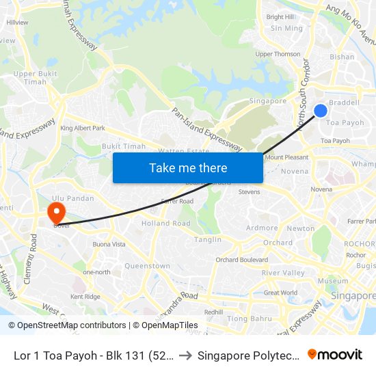 Lor 1 Toa Payoh - Blk 131 (52151) to Singapore Polytechnic map