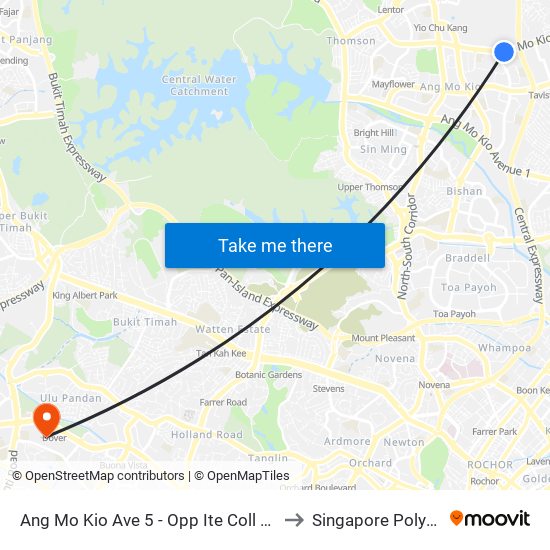 Ang Mo Kio Ave 5 - Opp Ite Coll Ctrl (54489) to Singapore Polytechnic map