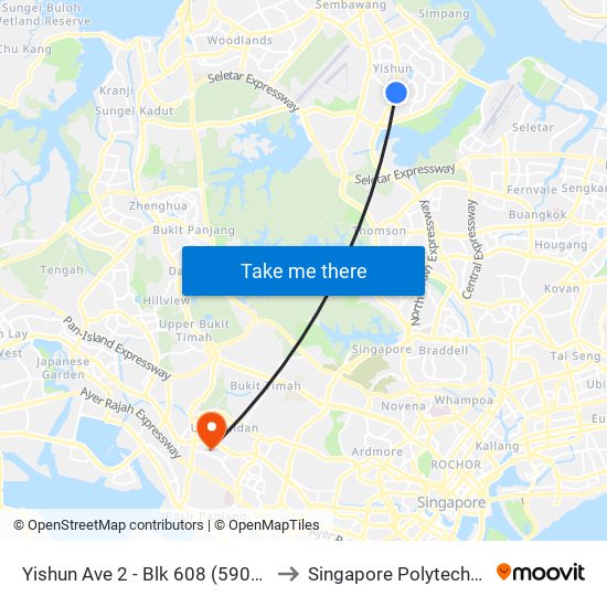 Yishun Ave 2 - Blk 608 (59059) to Singapore Polytechnic map