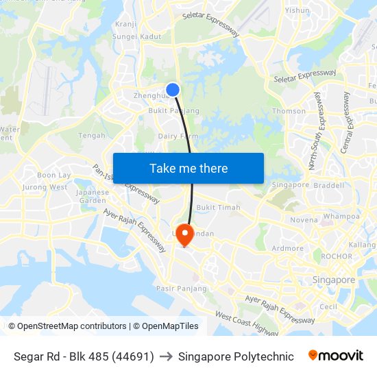 Segar Rd - Blk 485 (44691) to Singapore Polytechnic map