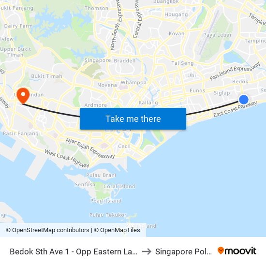 Bedok Sth Ave 1 - Opp Eastern Lagoon II (93131) to Singapore Polytechnic map