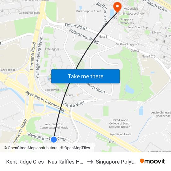 Kent Ridge Cres - Nus Raffles Hall (16169) to Singapore Polytechnic map