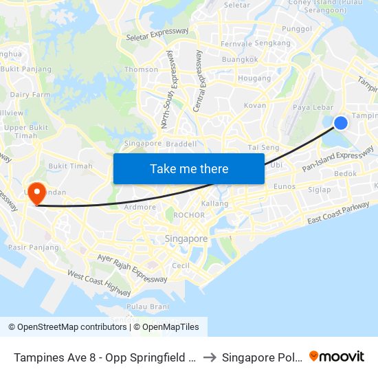 Tampines Ave 8 - Opp Springfield Sec Sch (75031) to Singapore Polytechnic map