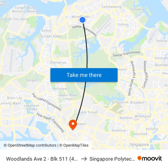 Woodlands Ave 2 - Blk 511 (46331) to Singapore Polytechnic map