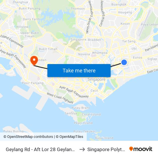 Geylang Rd - Aft Lor 28 Geylang (81029) to Singapore Polytechnic map