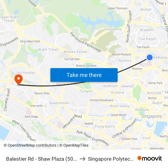 Balestier Rd - Shaw Plaza (50201) to Singapore Polytechnic map