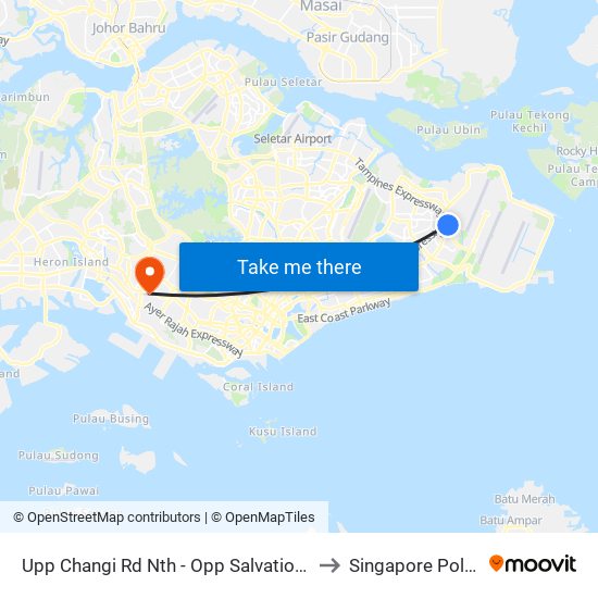 Upp Changi Rd Nth - Opp Salvation Army (97019) to Singapore Polytechnic map