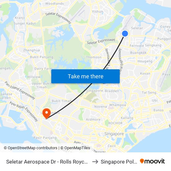 Seletar Aerospace Dr - Rolls Royce Pte Ltd (68101) to Singapore Polytechnic map