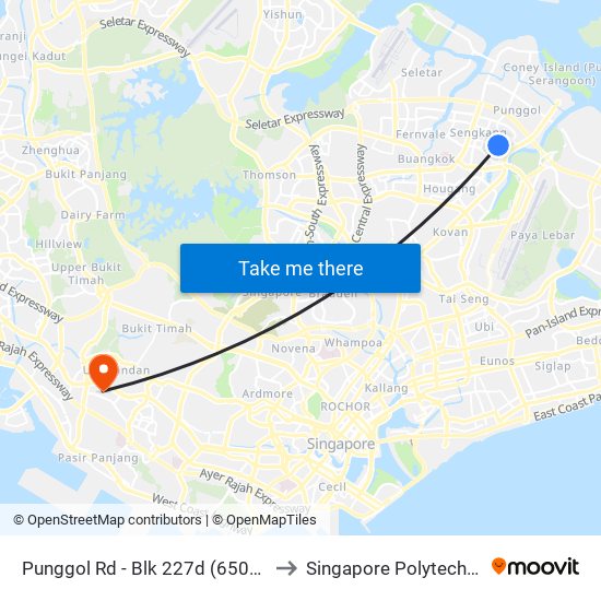 Punggol Rd - Blk 227d (65031) to Singapore Polytechnic map