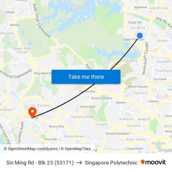 Sin Ming Rd - Blk 23 (53171) to Singapore Polytechnic map
