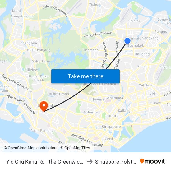 Yio Chu Kang Rd - the Greenwich (67049) to Singapore Polytechnic map