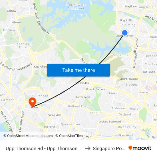 Upp Thomson Rd - Upp Thomson Stn Exit 5 (53051) to Singapore Polytechnic map