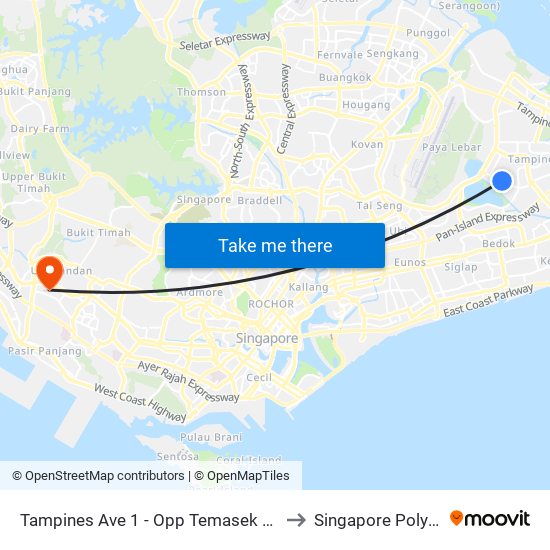 Tampines Ave 1 - Opp Temasek Poly (75231) to Singapore Polytechnic map