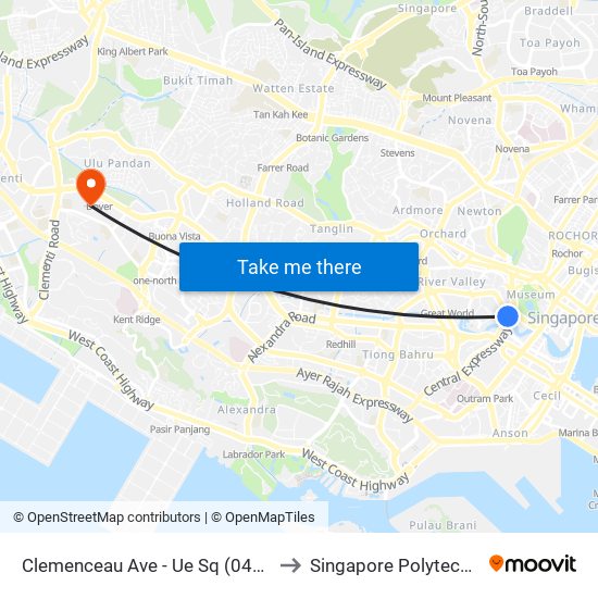 Clemenceau Ave - Ue Sq (04321) to Singapore Polytechnic map