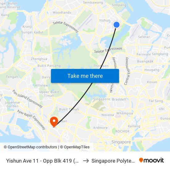 Yishun Ave 11 - Opp Blk 419 (59461) to Singapore Polytechnic map