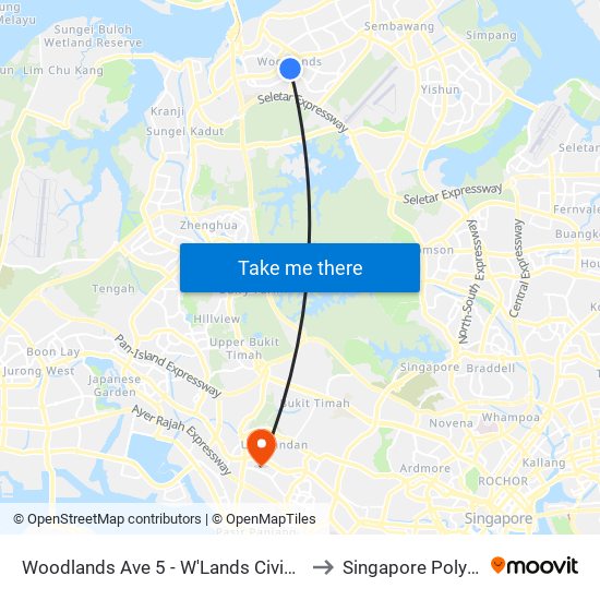 Woodlands Ave 5 - W'Lands Civic Ctr (46321) to Singapore Polytechnic map