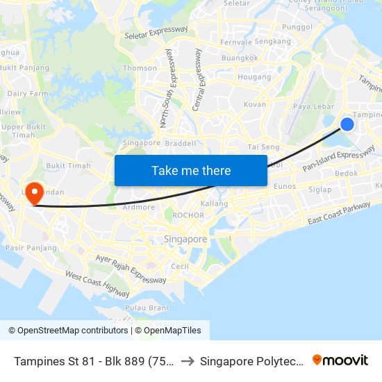 Tampines St 81 - Blk 889 (75219) to Singapore Polytechnic map