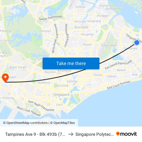 Tampines Ave 9 - Blk 493b (76359) to Singapore Polytechnic map