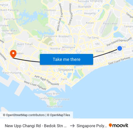 New Upp Changi Rd - Bedok Stn Exit A (84039) to Singapore Polytechnic map